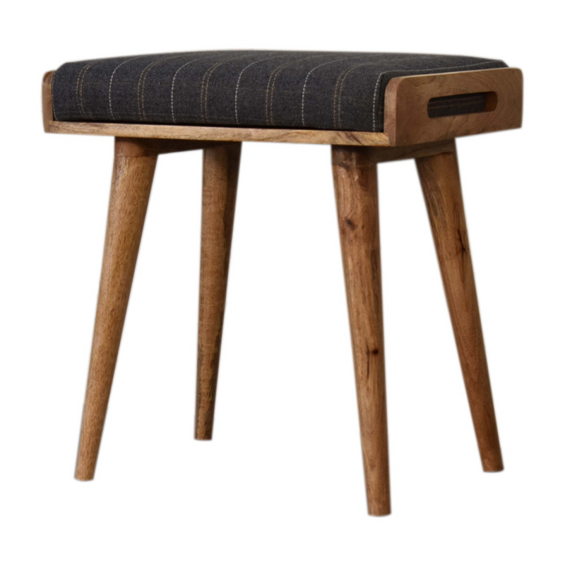 Artisan Furniture Solid Mango Wood Pewter Tweed Tray Style Footstool