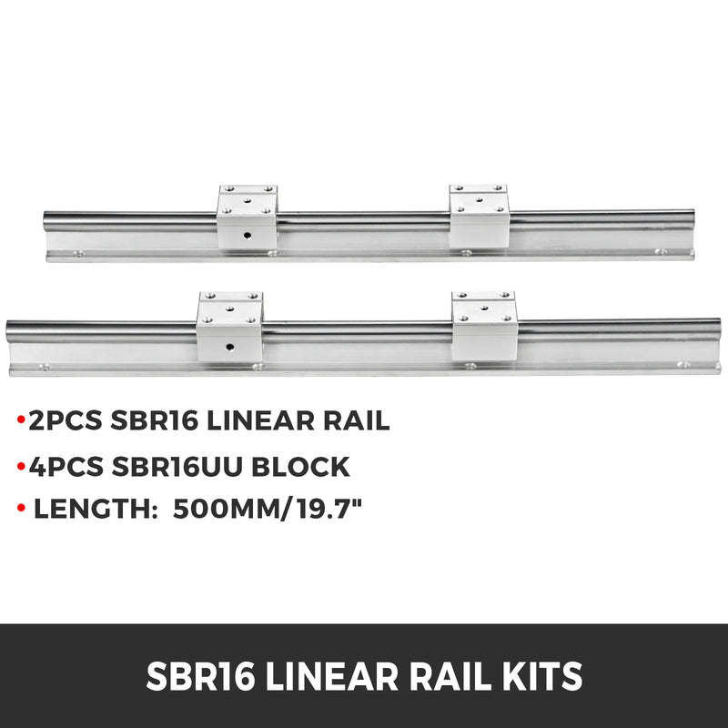 VEVOR Linear Rail 2PCS SBR16-500mm/600mm 4PCS SBR16UU Bearing Block CNC Kit CNC Rails Set for Automated Machines and Equipments