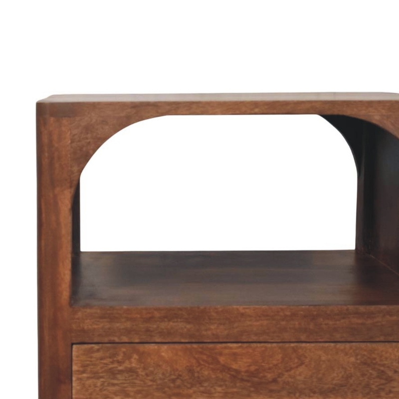 Artisan Furniture Solid Wood Arc-Line Bedside Table, 1 Drawer & 1 Open Slot, Brown