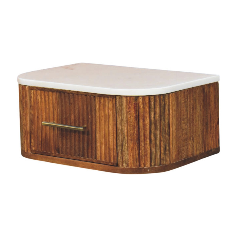 Artisan Furniture Solid Wood Beaumont Wall-Mounted Bedside, 1 Drawer, Brown & White