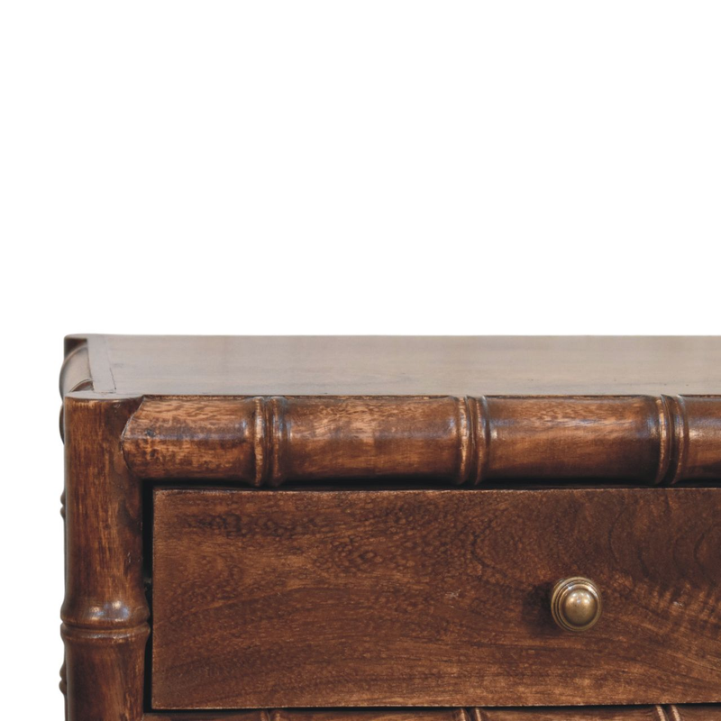 Artisan Furniture Solid Wood Bamboo Frame Nightstand in Roasted Almond, 2 Drawers, Dark Brown
