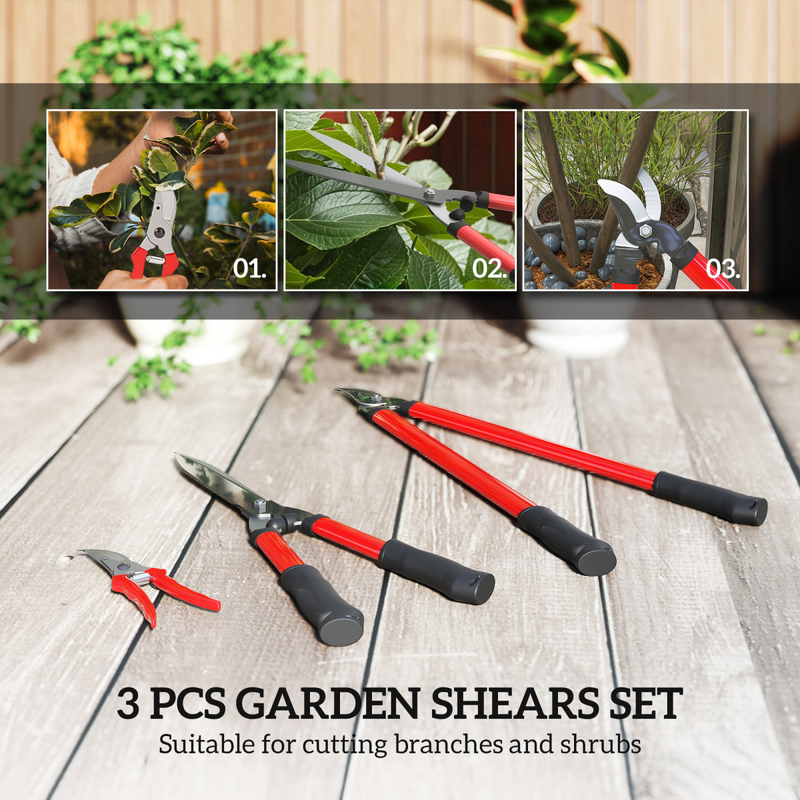 Outsunny 3 PC Garden Shears Set w/ Hedge Shears, Lopper, Garden Secateurs