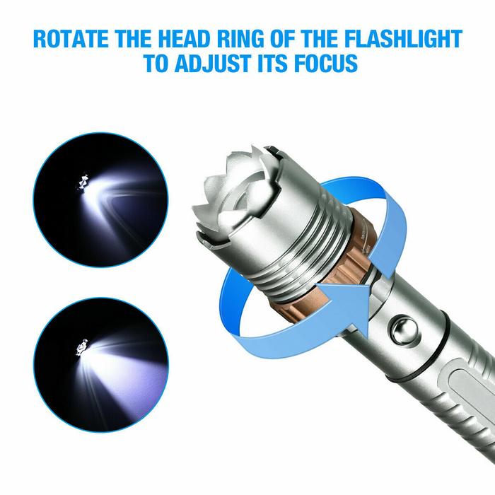 Rechargeable LED Flashlight Lamp 5-Modes Zoomable Hiking Camping Outdoor Torch +Battery+Charger
