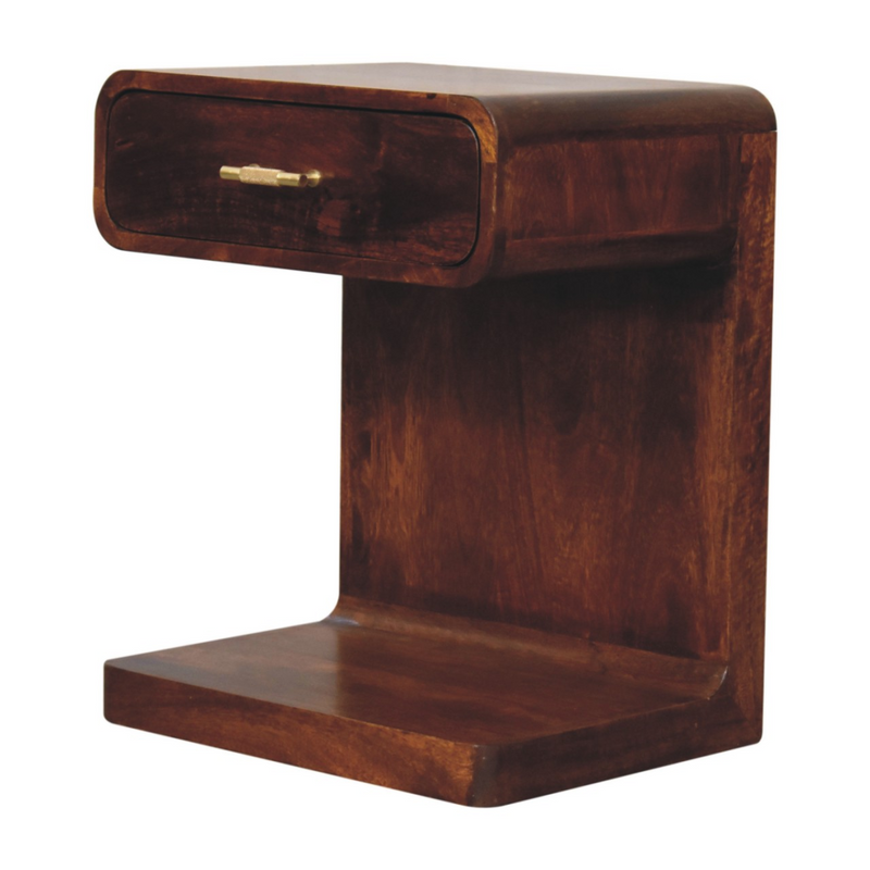 Artisan Furniture Solid Wood Chestnut T-Bar Rounded Bedside, 1 Drawer and Open Space, Dark Brown