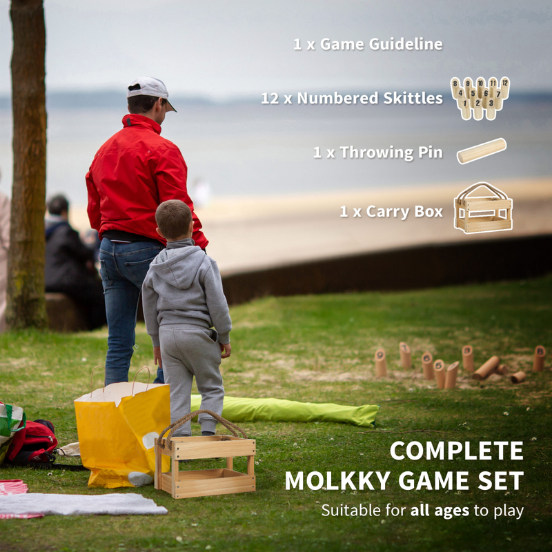 SPORTNOW Molkky Game, Wooden Skittles Throwing Game with Carrying Box