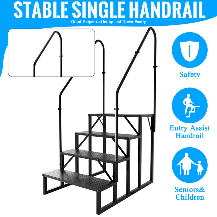 RV Step Stool, 4 Step Ladder, Hot Tub Steps with Handrail, Portable Pool Ladder, 660Lbs Heavy Duty Ladder Shelf Outdoor Mobile Home Stairs for Camper/Porch/SPA Pool/Pet Stairs