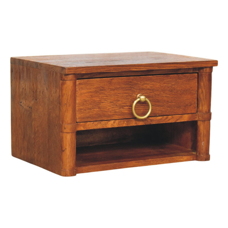 Artisan Furniture Solid Wood Box Frame Wall Nightstand, 1 Drawer & 1 Shelf, Brown