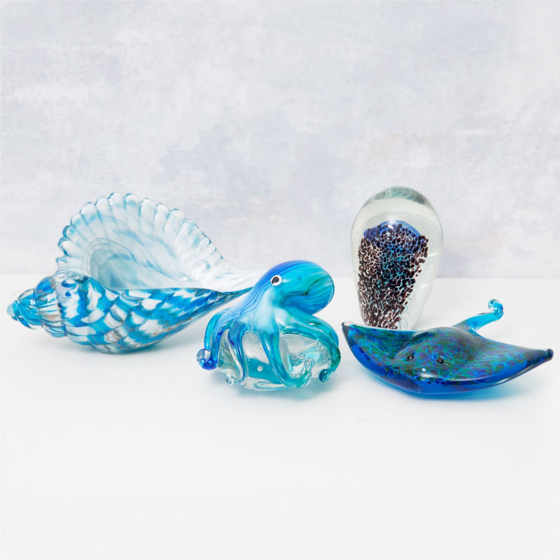 Objets d'art Glass Paper Weight - Blue Jelly Fish