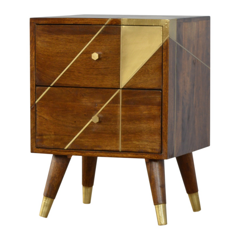 Artisan Furniture Solid Wood Gold Geometric Chestnut Bedside