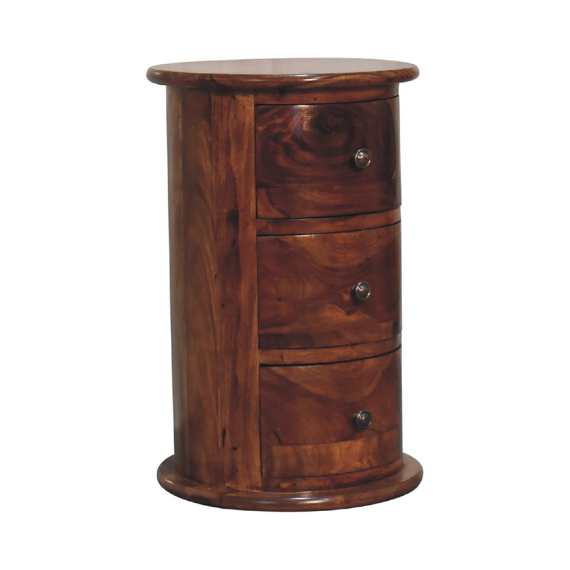 Artisan Furniture Solid Mango Wood 3 Drawer Chestnut Sheesham Drum