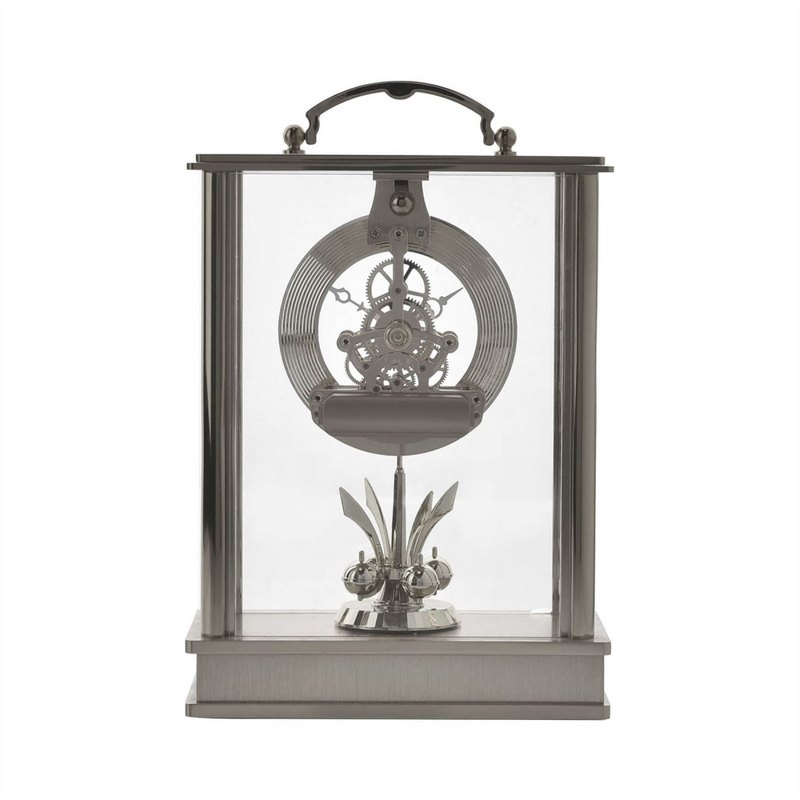 Wm.Widdop Brushed Aluminium Brass Mantel Clock 19cm