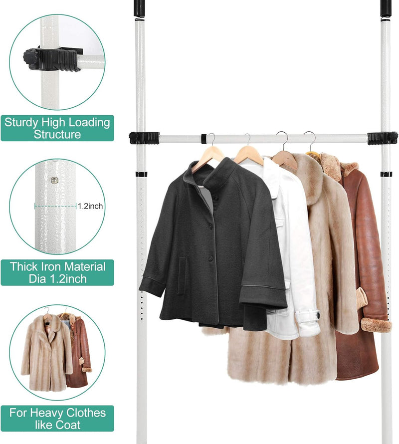 Telescopic Clothes Rack Adjustable Hanging Rail with Hooks 8-10.8ft Cocoarm