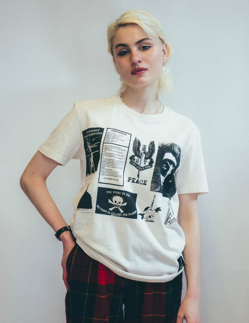 T-Shirt with Printed Patches in Ecru