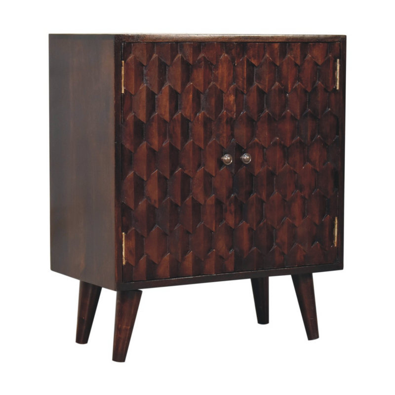 Artisan Furniture Solid Wood Mini Pineapple Carved Light Walnut Cabinet, Brown, 2 Doors