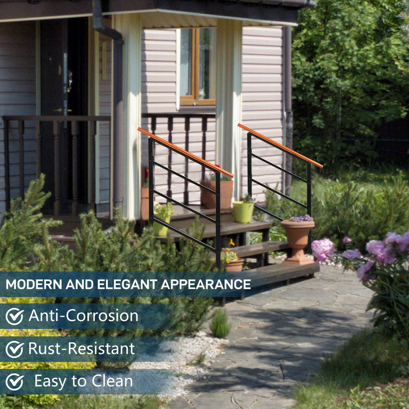 Handrails for Outdoor Steps, Wrought Iron Solid Wood Hand Railing for Concrete Steps, Porch Steps, Wooden Steps, Fits 1 to 3 Steps