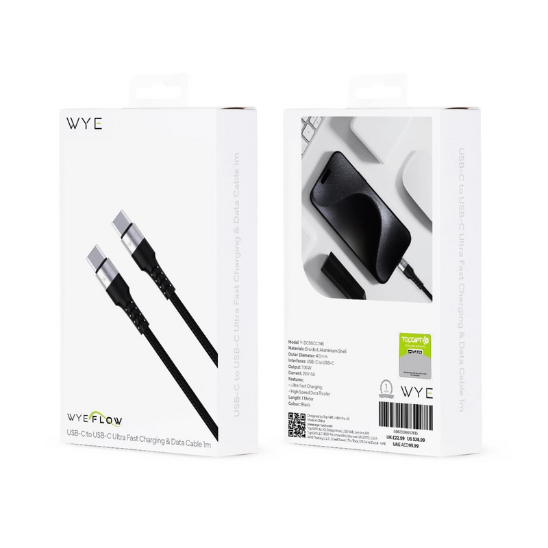 Wyeflow Braided USB-C to USB-C Fast Charging & Data Cable 1m