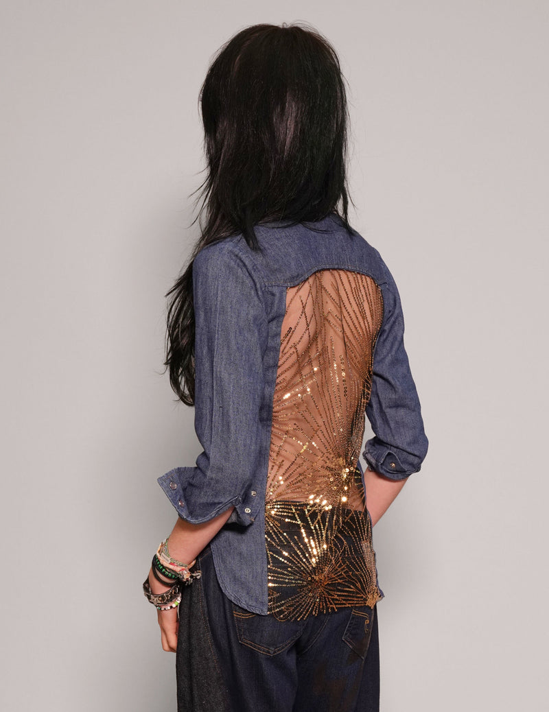 Party Back Shirt - Slim Fit - Gold Sequin