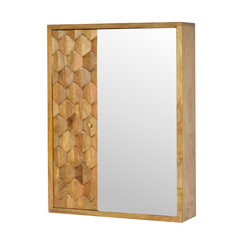 Artisan Furniture Solid Mango Wood Pineapple Carved Mirror Cabinet