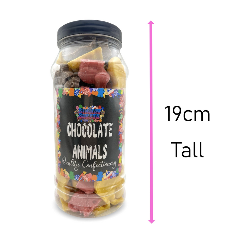 Chocolate Animal Shapes Milk, White & Pink Chocolate Retro Sweets Gift Jar - 620g