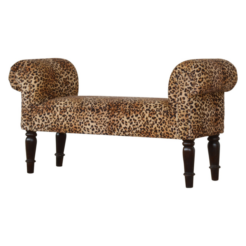 Artisan Furniture Solid Wood Leopard Print Velvet Bench