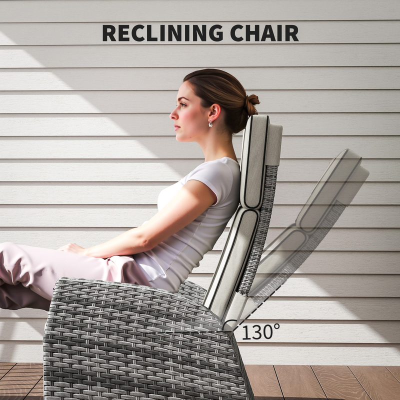 Outsunny 5 PCs Rattan Garden Furniture Set with Reclining Chairs, Grey