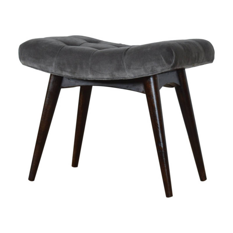 Artisan Furniture Solid Wood Grey Cotton Velvet Curved Bench