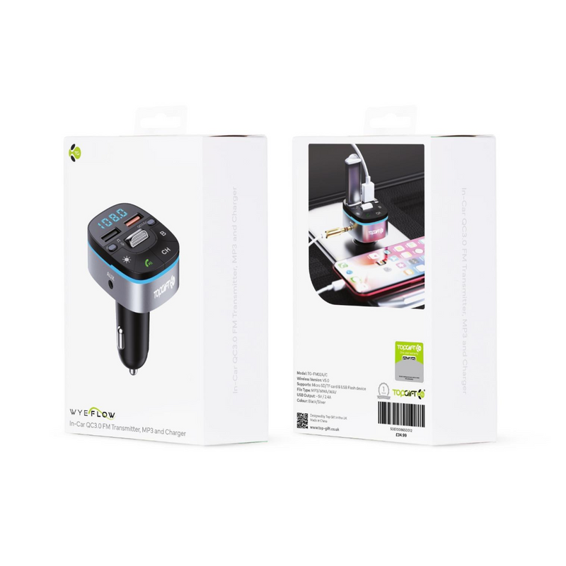 WYEFLOW In-Car Edge FM/Bluetooth MP3 & Fast Charger