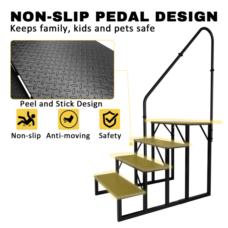 RV Step Stool, 4 Step Ladder, Hot Tub Steps with Handrail, Portable Pool Ladder, 660Lbs Heavy Duty Ladder Shelf Outdoor Mobile Home Stairs for Camper/Porch/SPA Pool/Pet Stairs