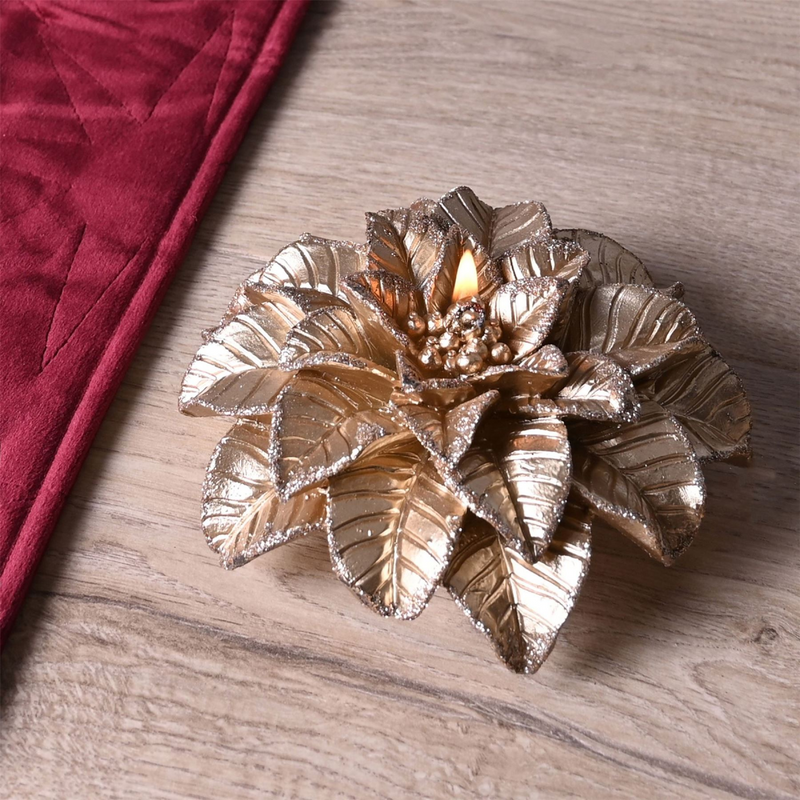 Large Gold Poinsettia Candle