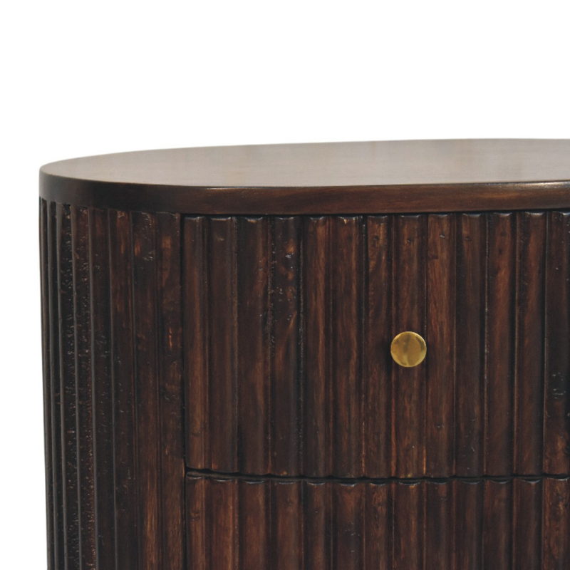 Artisan Furniture Solid Wood Curved Fluted Bedside, 3 Drawers, Dark Brown