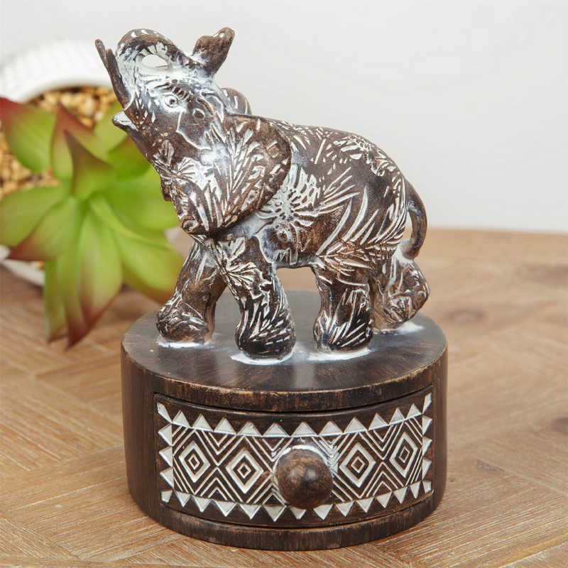 Aztec Patterned Elephant Figurine Trinket Box