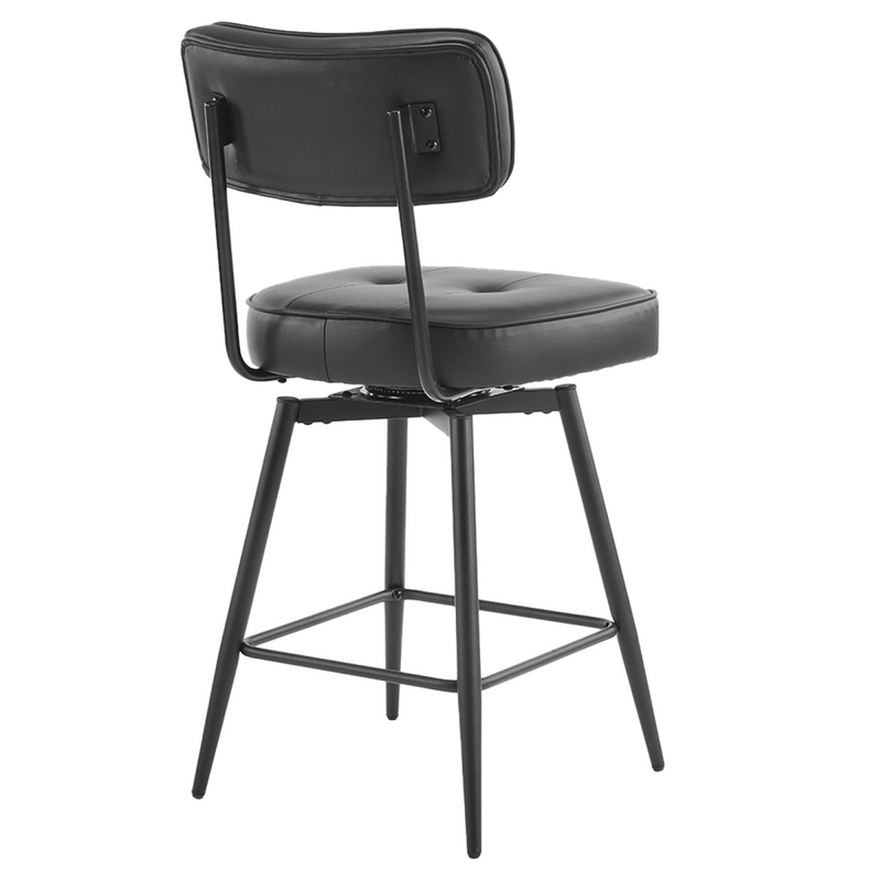 2 Pcs Black PU Swivel Bar Stools with Button-Tufted Backrest and Metal Legs