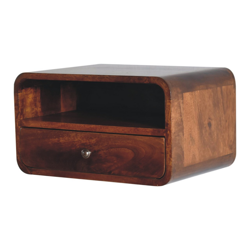 Artisan Furniture Solid Wood Large Chestnut Curve Upper Slot Floating Bedside