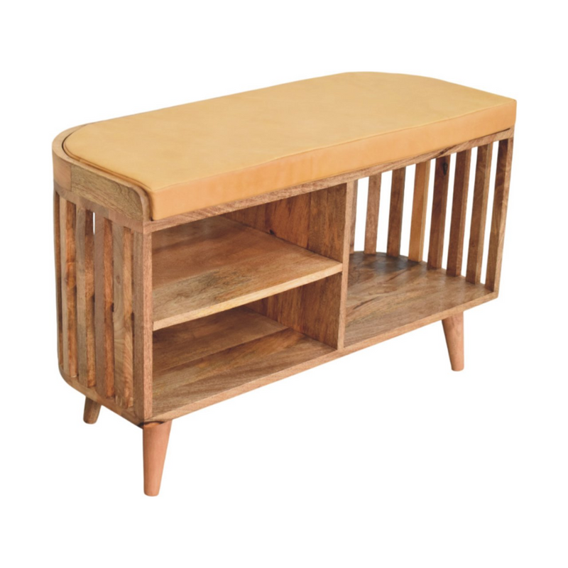 Artisan Furniture Solid Wood Slatted Oak-ish Bench with 3 slots