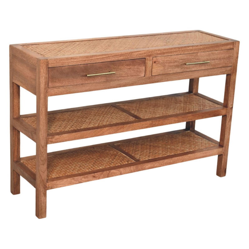 Artisan Furniture Solid Wood Saffron Rattan Console, 2 Drawers & 2 Shelves, Beige
