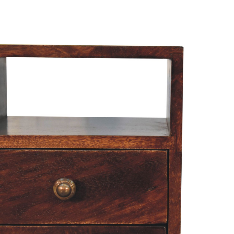 Artisan Furniture Solid Wood Mini Classic California Walnut Bedside, Brown, 2 Drawers and 1 Shelf