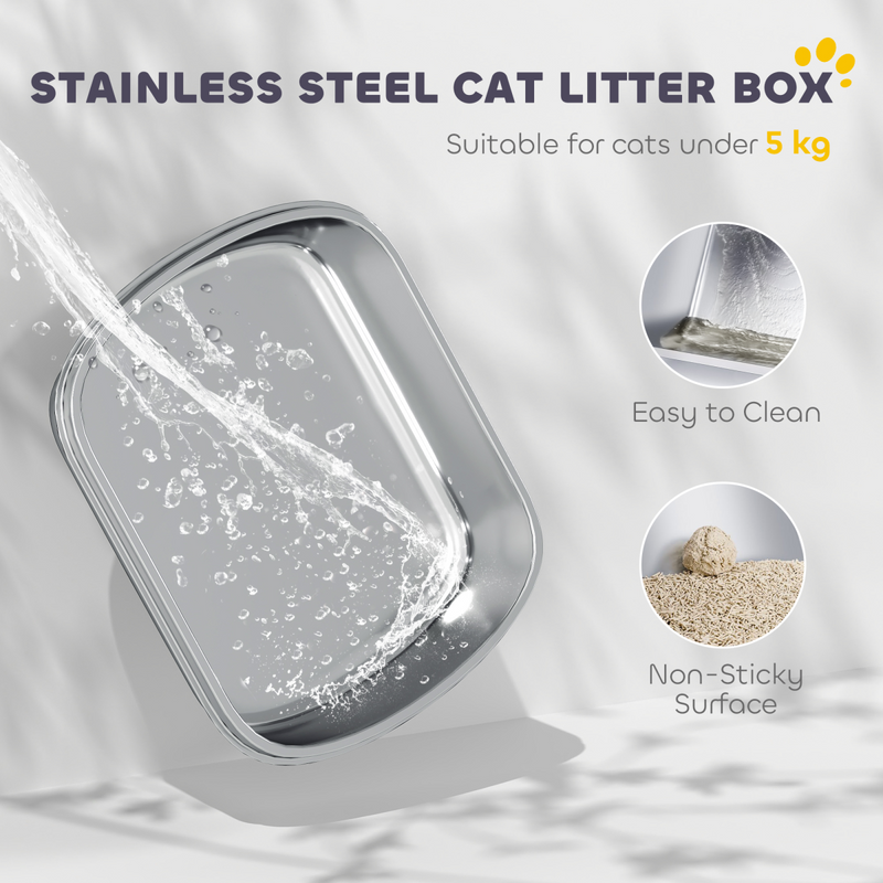 PawHut Stainless Steel Litter Box, Enclosed Metal Cat Litter Tray with Scoop