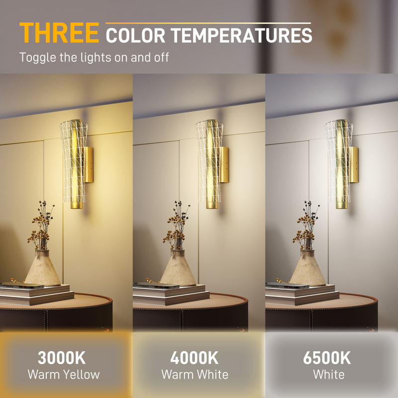 HOMCOM Led Wall Lamp 2 Pack, Modern Indoor Geometric Wall Light, Gold Tone