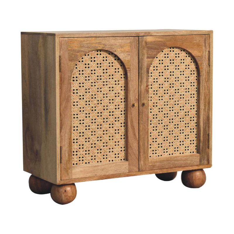 Artisan Furniture Solid Wood Rattan Ball Cabinet, Beige, 2 Doors