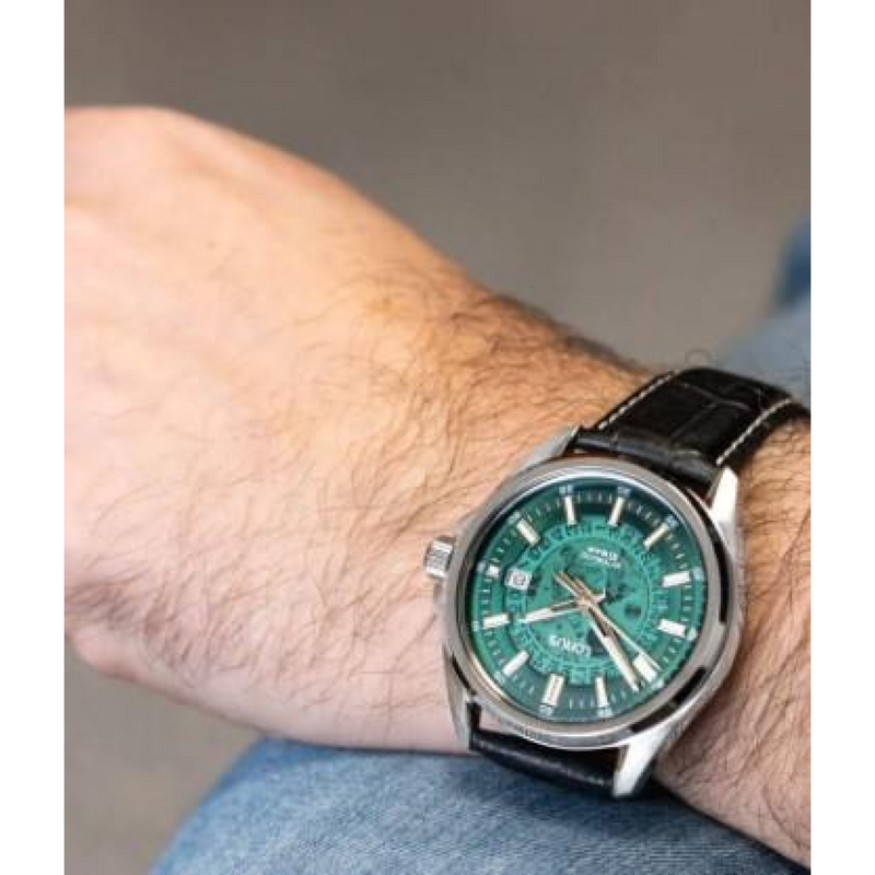 Lorus Mens Basic Fashion Automatic Date 43mm Green Dial Black Leather strap Watch