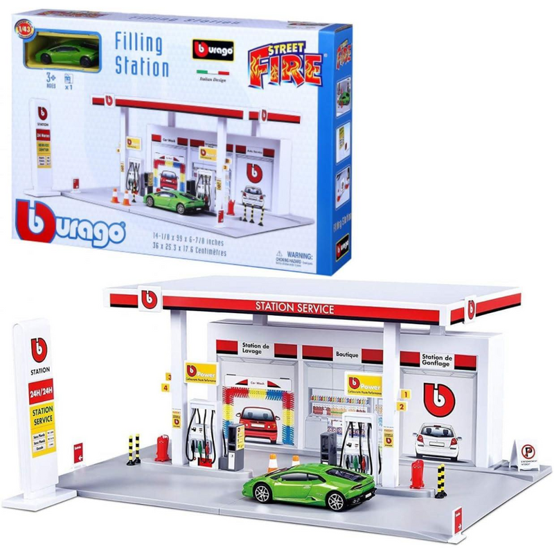 BBurago Street 1:43 Fire Service Filling Station + 1 Vehicle Car