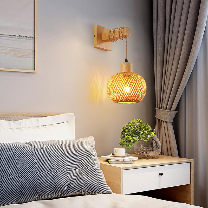 Bamboo Wall Light Boho Handwoven E27 Lamp Shade Schindora