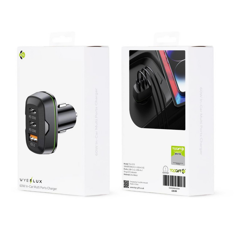 WYEFLUX 60W In-Car Multi Ports Charger