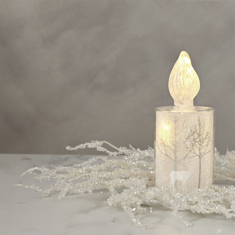 Silver Forest Scene Small LED Glass Candle Light