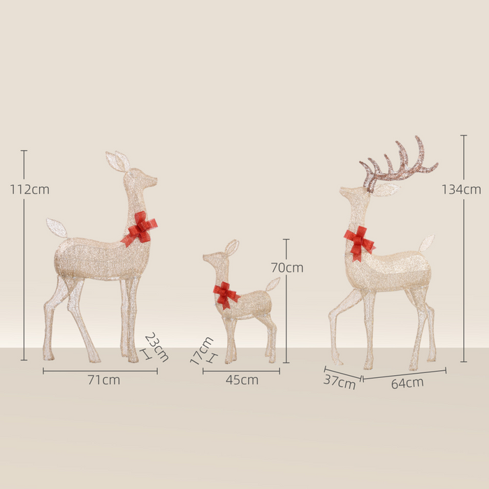 Outsunny 3-Piece Light Up Christmas Deer Family Set of 3 for Lawn Gold Tone