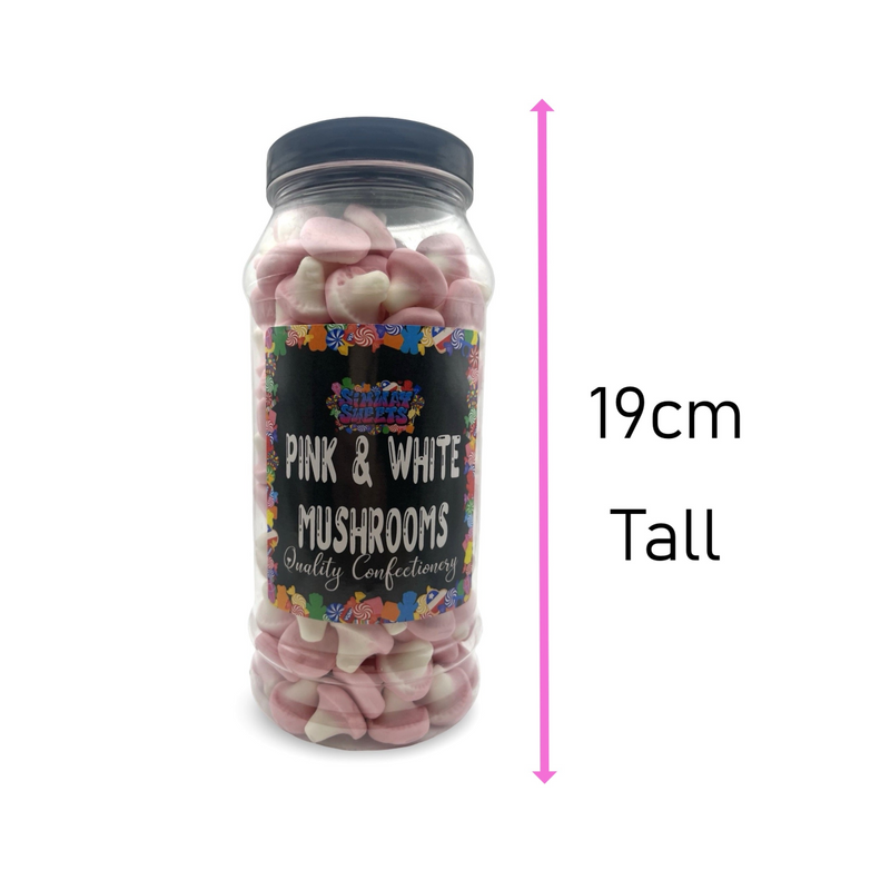 Pink & White Foam Mushrooms Retro Sweets Gift Jar - 510g