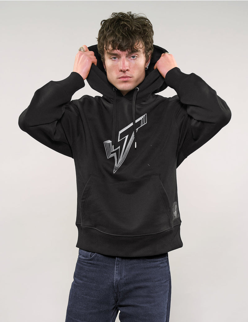 ST Hoodie in Black with Silver Lined Logo