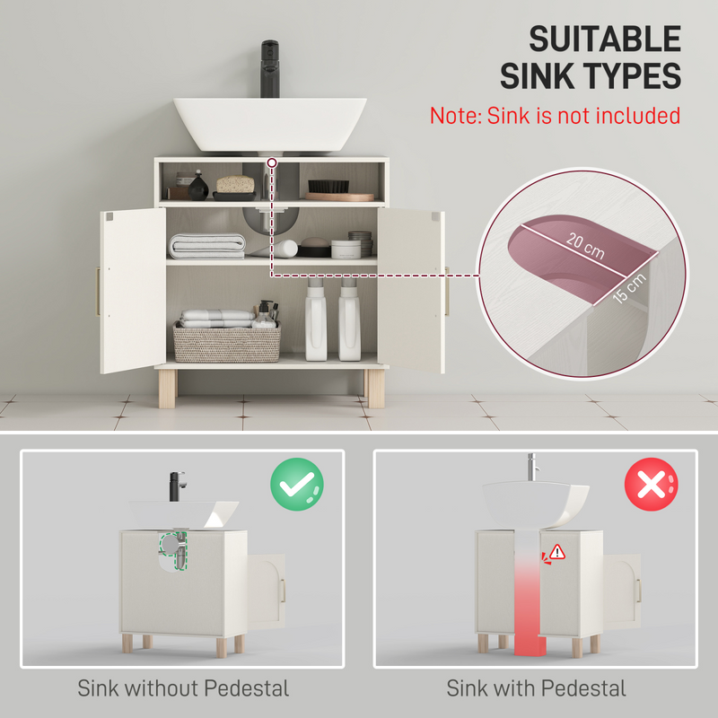 HOMCOM Under Sink Bathroom Cabinet for Basin without Pedestal, Cream White