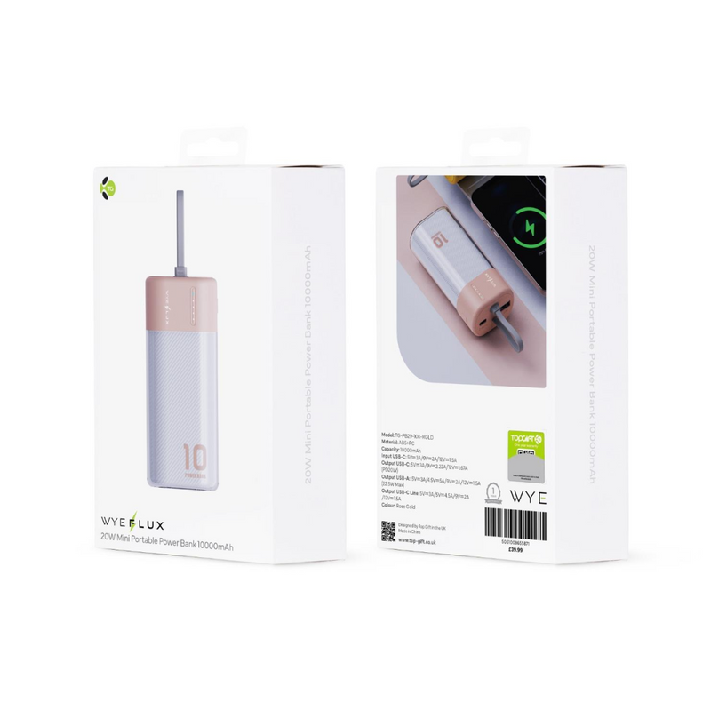 WYEFLUX 10000 mAh Mini Portable Power Bank - Rose Gold
