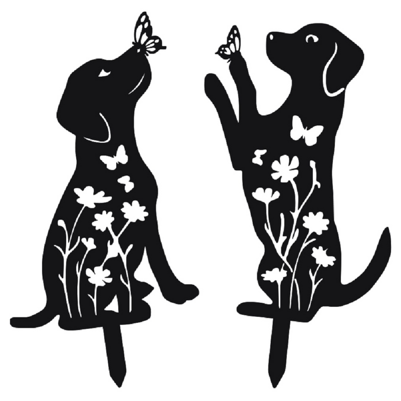 Metal Dog Decor, Animal Garden Ornaments - Black Dog Wall Art for Lawn Decor 2pcs